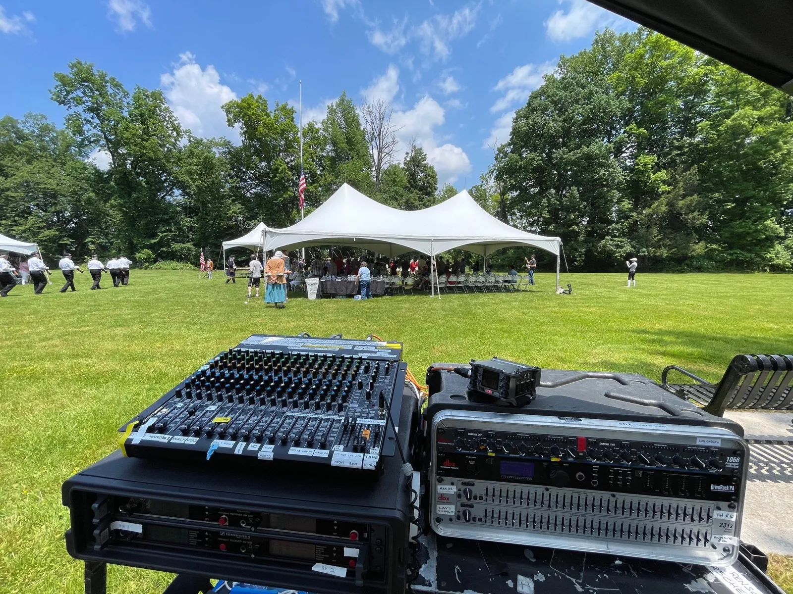 Professional sound mixing setup on a broadcast production set